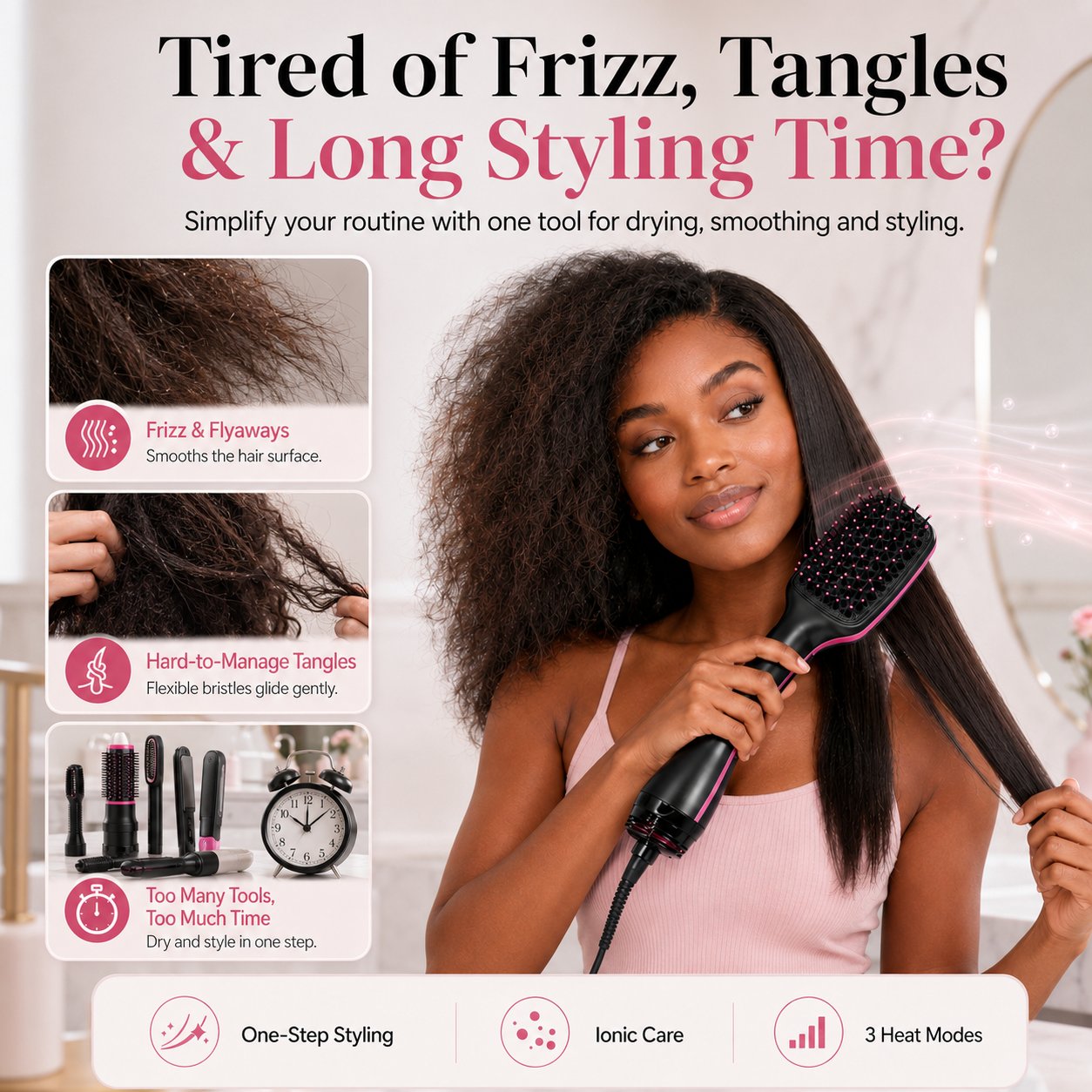 🔥HOT SALE 70%OFF🔥⏱️Ionic Hair Dryer and Styler Brush for Straight Hair, Waves & Curls