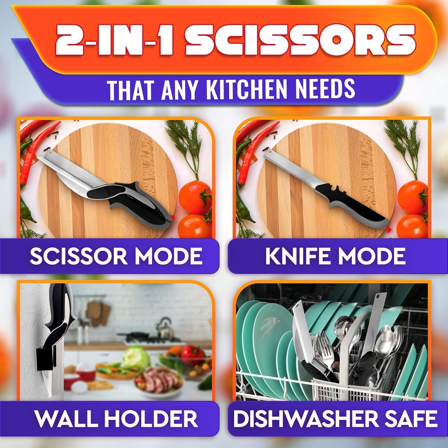 🔪 2-in-1 Stainless Steel Kitchen Scissors – Heavy Duty Food Cutter for Meat✨