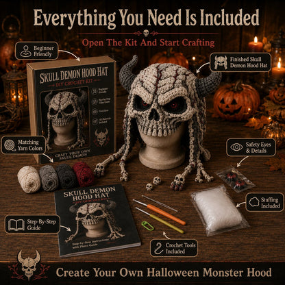 🔥 LAST DAY 49% OFF – 🎃 Halloween Monster Hood DIY Crochet Kit | Premium Soft Yarn Materials with Step-by-Step Guide DIY Handmade Wearable Character Hood 🧶🎭✨