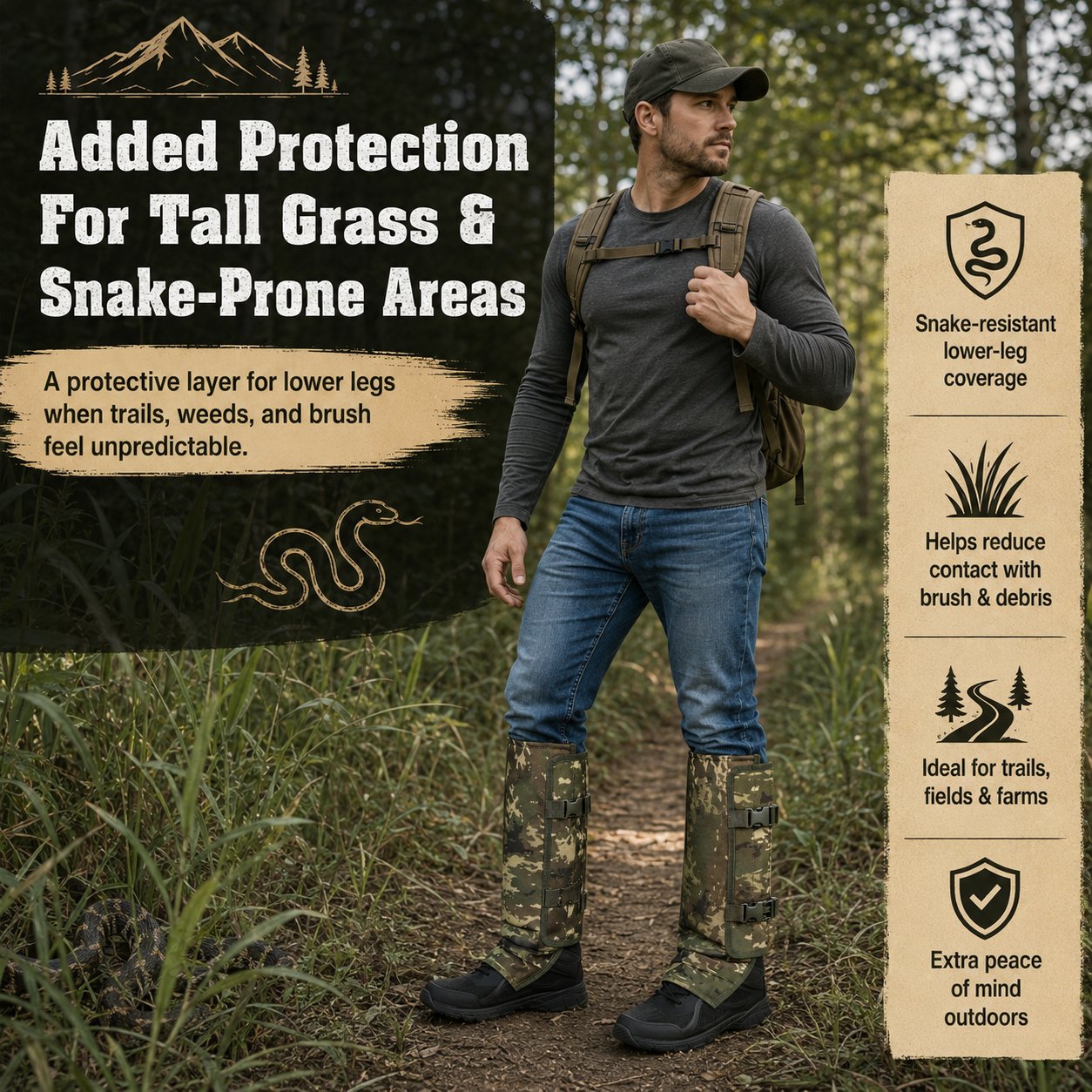 🔥Limit Time Free Shipping🛫 Snake-Resistant Outdoor Leg Gaiters🌿For Hunting, Hiking & Yard Work